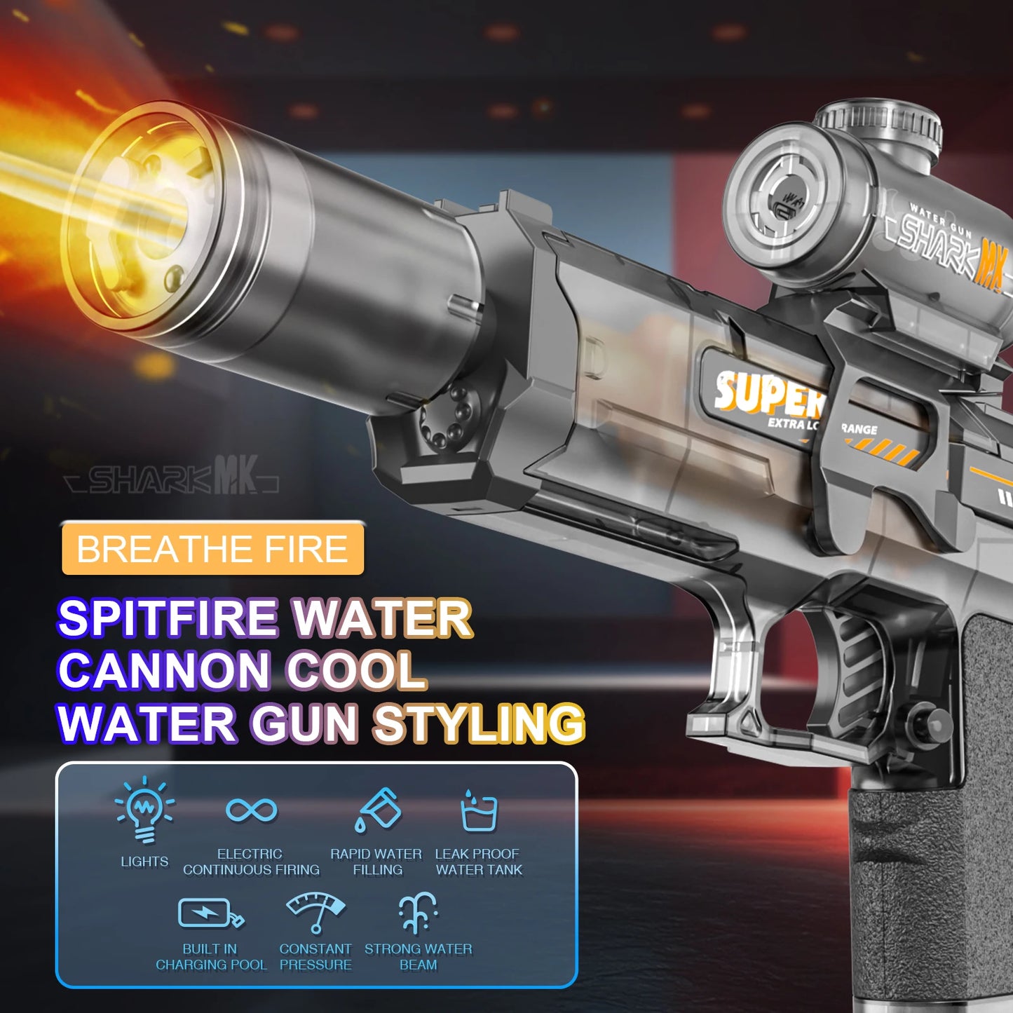 Electric Water Gun With light Sprays Flame Effect