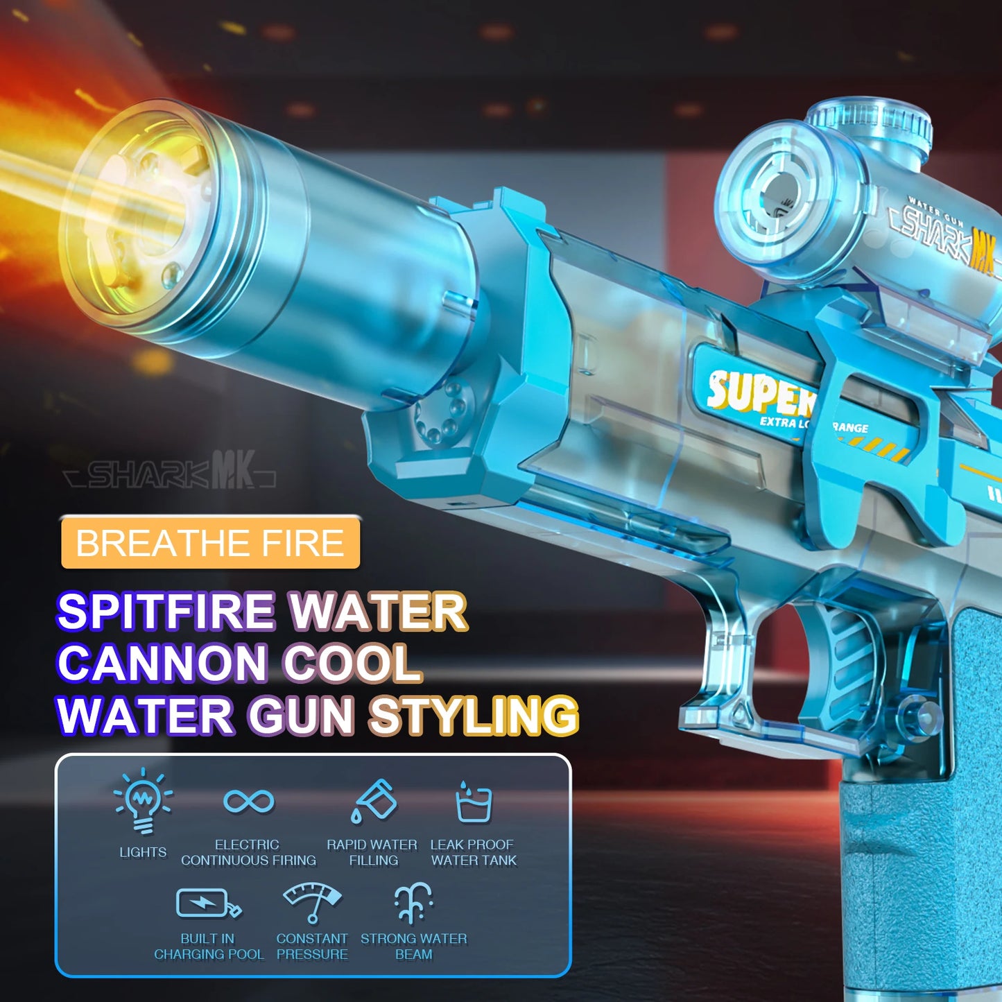Electric Water Gun With light Sprays Flame Effect
