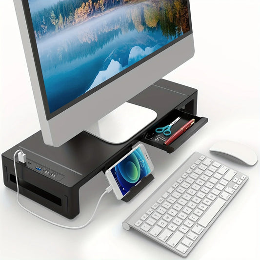 Monitor Stand  With USB,Storage Drawer &Stand Tablet Phone