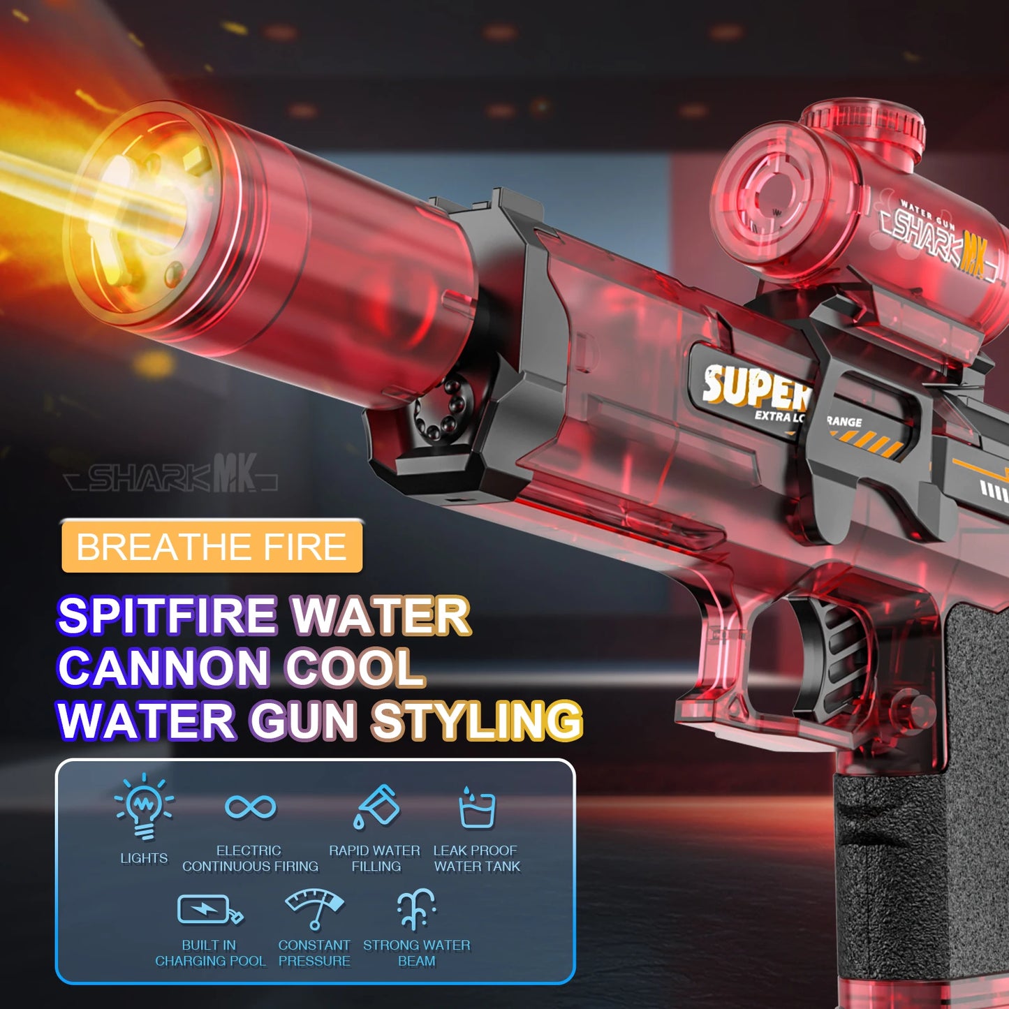 Electric Water Gun With light Sprays Flame Effect