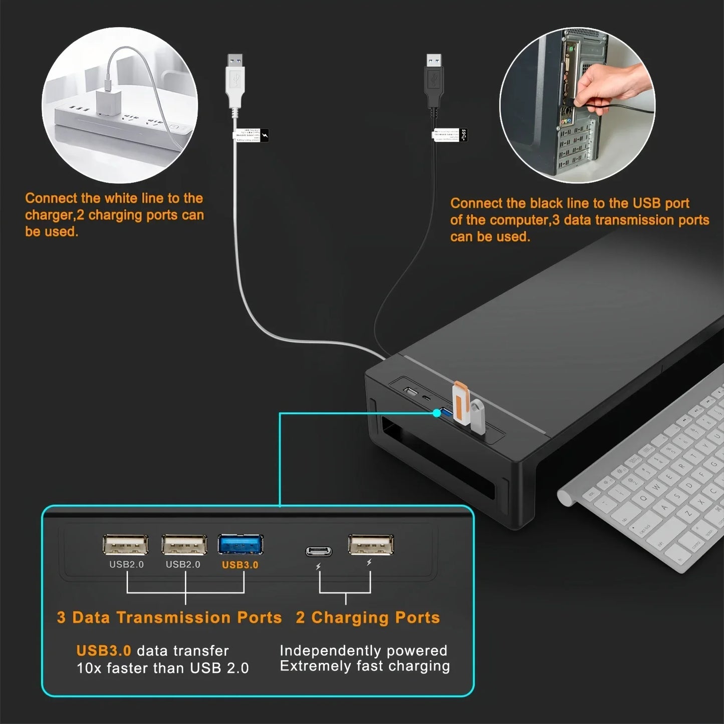 Monitor Stand  With USB,Storage Drawer &Stand Tablet Phone